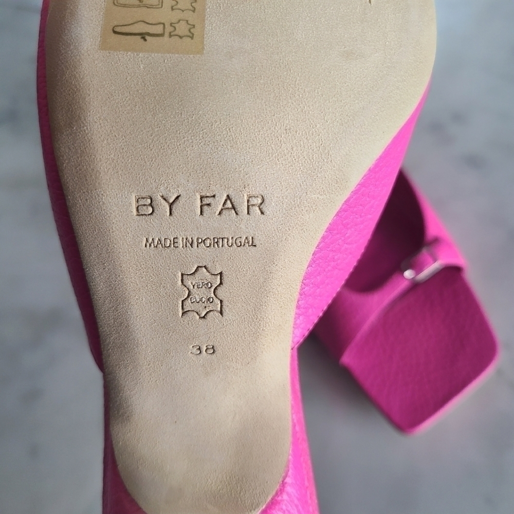 BY FAR Erin Grained Leather Mules, Size 8, Hot Pink, NIB - Picture 13 of 17